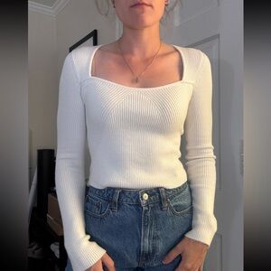Abercrombie & Fitch white Ribbed Long Sleeve Square Neck Top size xsmall